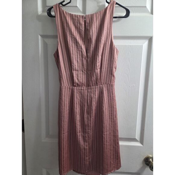 Express Mini Striped Satin Sheath Dress Mauve Pink Wrap Dress peek a boo Back M - Picture 4 of 8